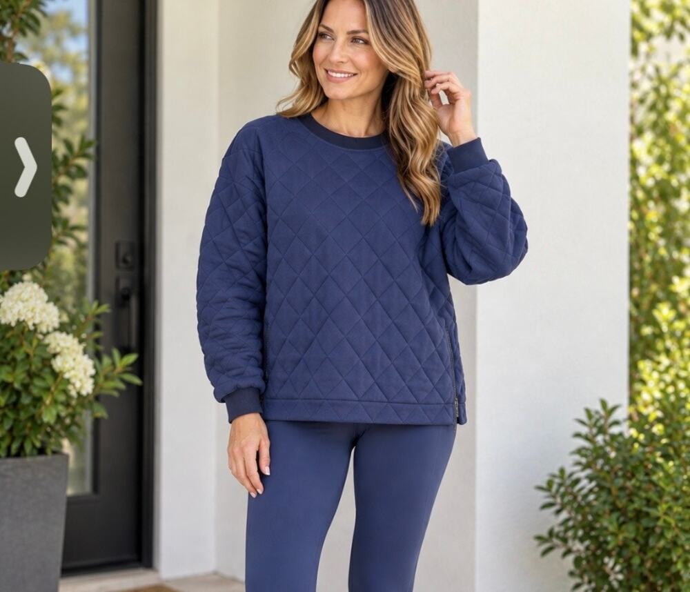 Athleta Navy Quilted Side Zip Sweatshirt Pullover Women’s Large L